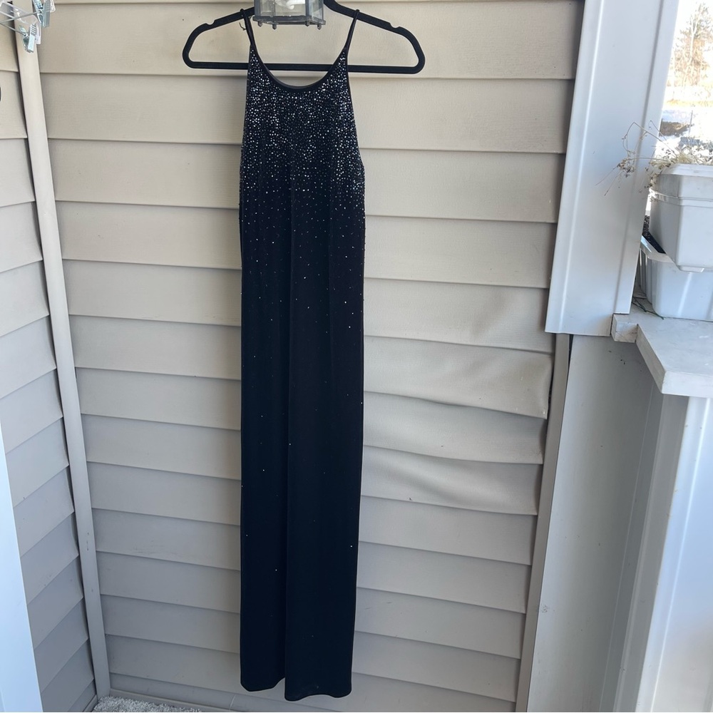 Vintage Velvet Maxi Dress Slip 90s Y2K Prom Party Glitter Stretch Black Small